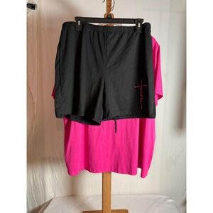 Womens Pink T-Shirt and Black Faith Graphic Shorts 2 Piece Activewear Set 2XL
